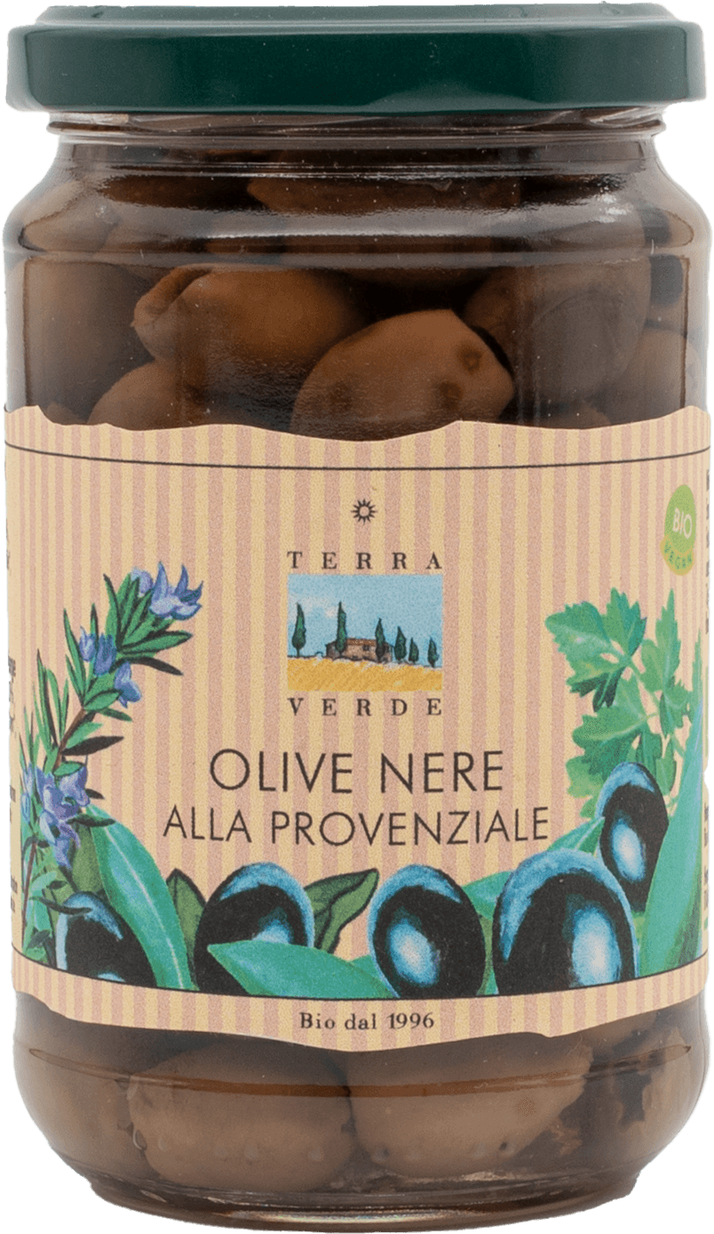 Terra Verde: Schwarze Bio Oliven Provençale in Olivenöl